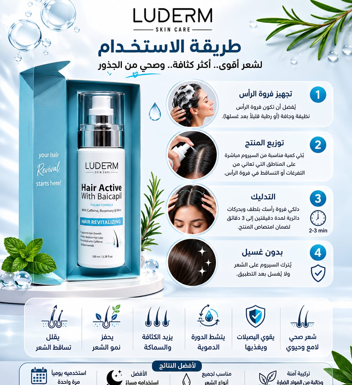 Italian Formula Hair Active Serum by LUDERM, Enriched with Caffeine & Niacinamide - الصورة 4
